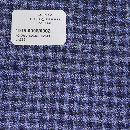 1915-0006-0002 Cerruti Lanificio - Vải Suit 100% Wool - Xanh Dương Trơn